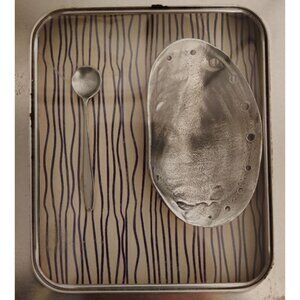 American Pewter Jewelry for the Table Abalone Shell Salt Cellar & Spoon Set